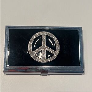Black Enamel and Crystal Peace Sign Card holder
